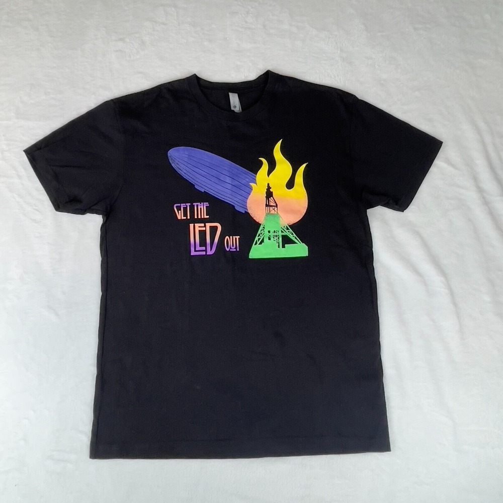Next Level Apparel Tee Shirt Mens Large Black Crew Neck‎ Get The LED Out Graphic